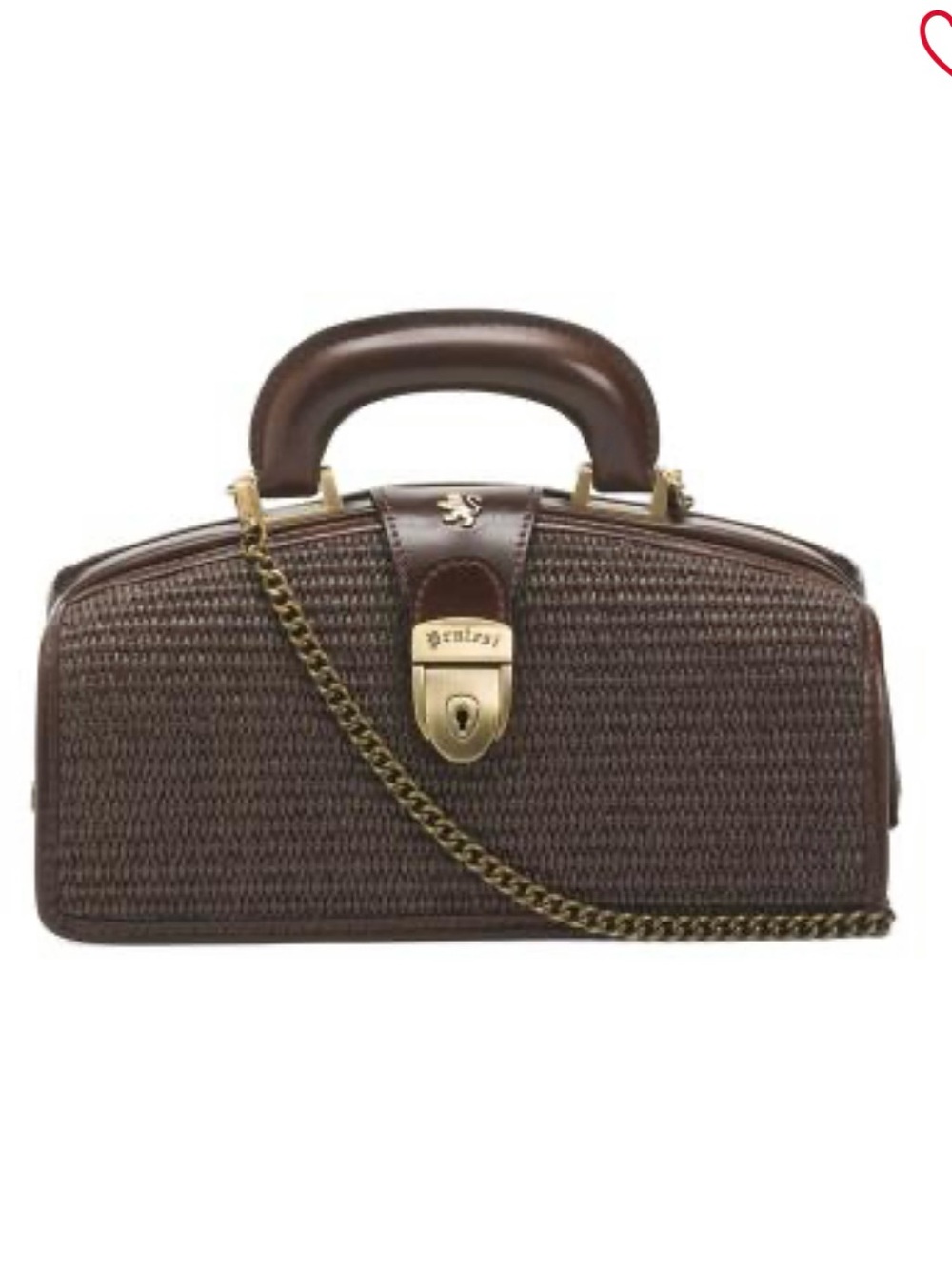 Pratesi dark brown straw and leather  purse
